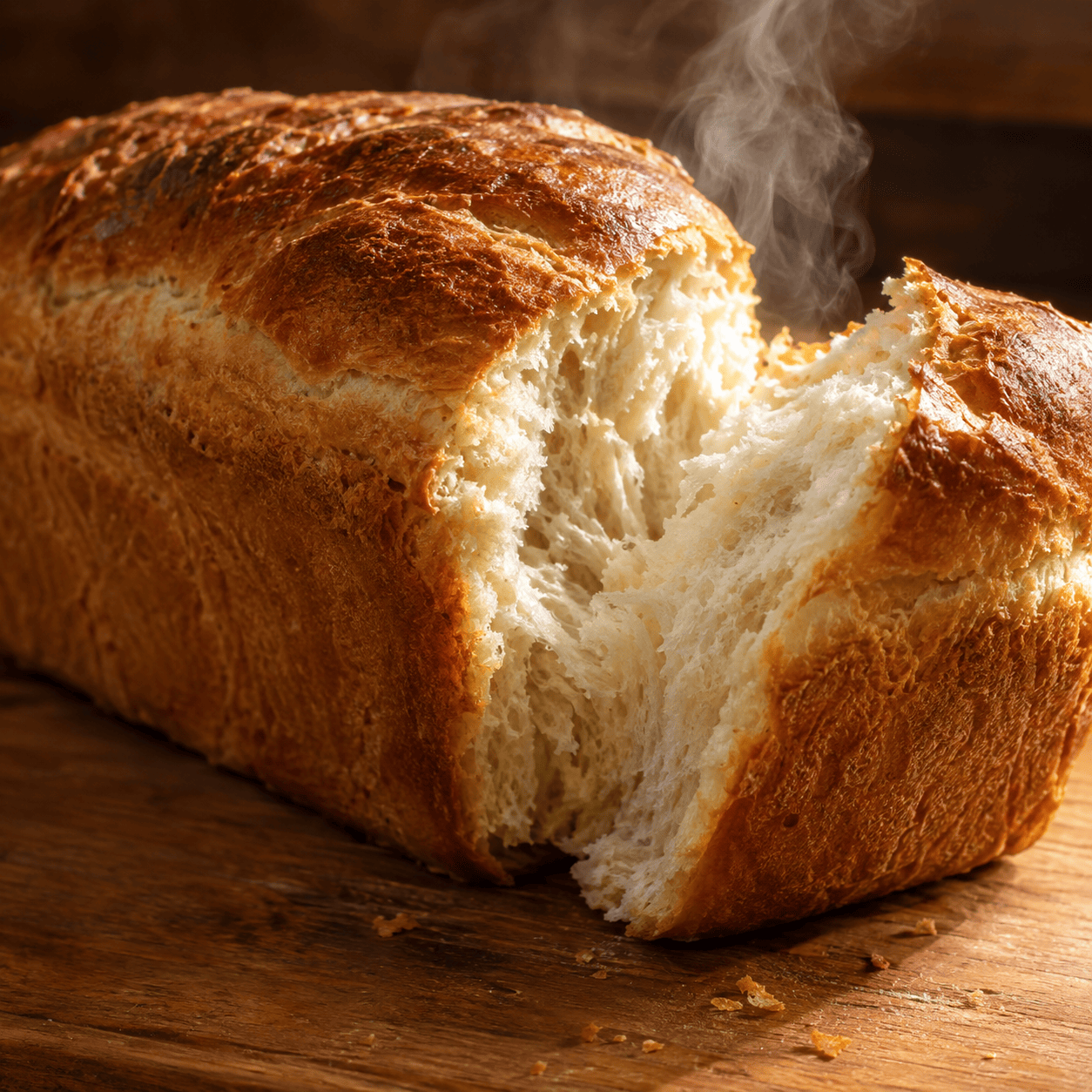 Baked bread, torn open