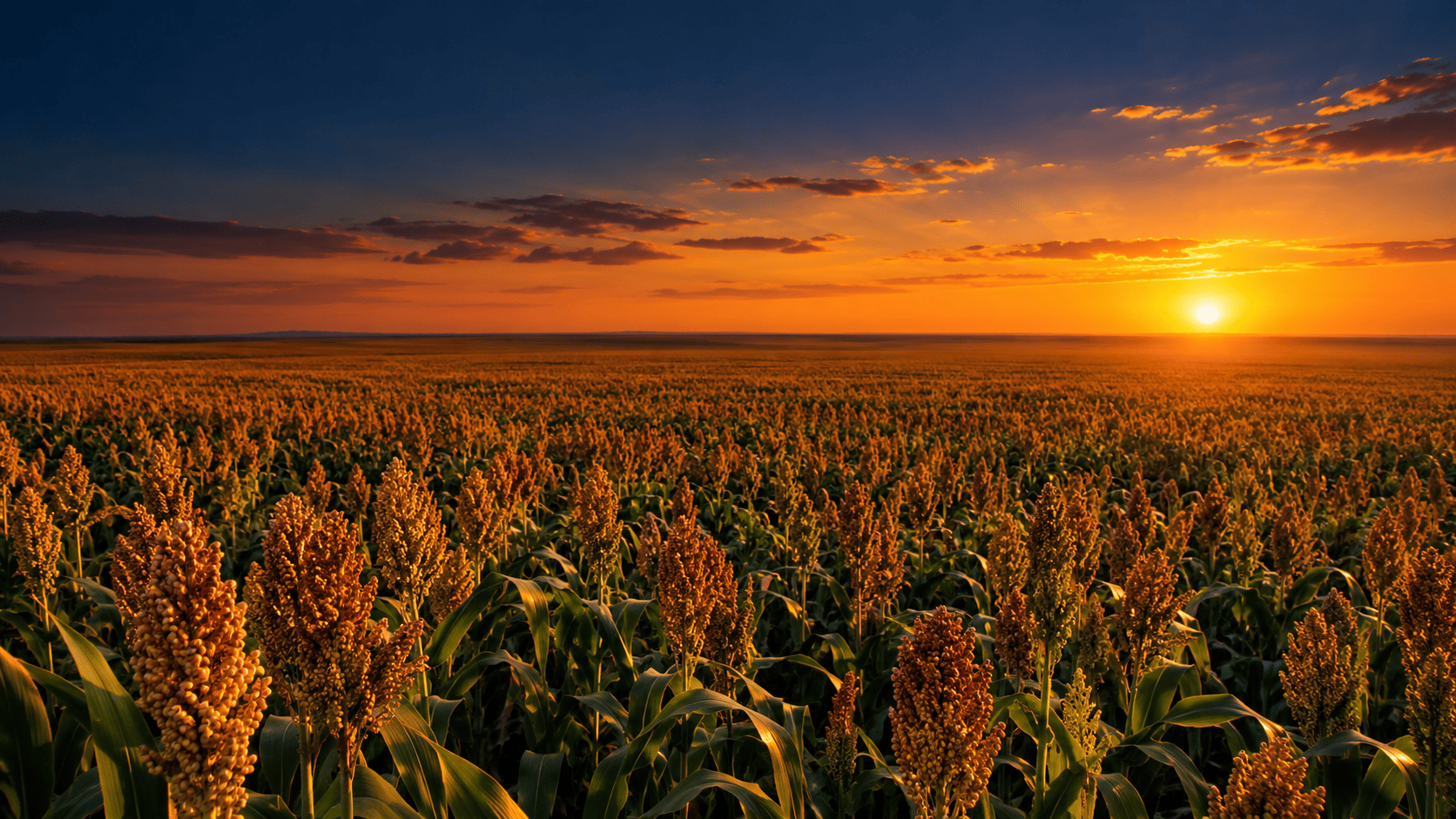 A wide grain field at dusk