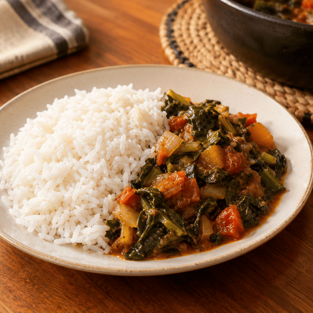 Cooked rice with a side dish