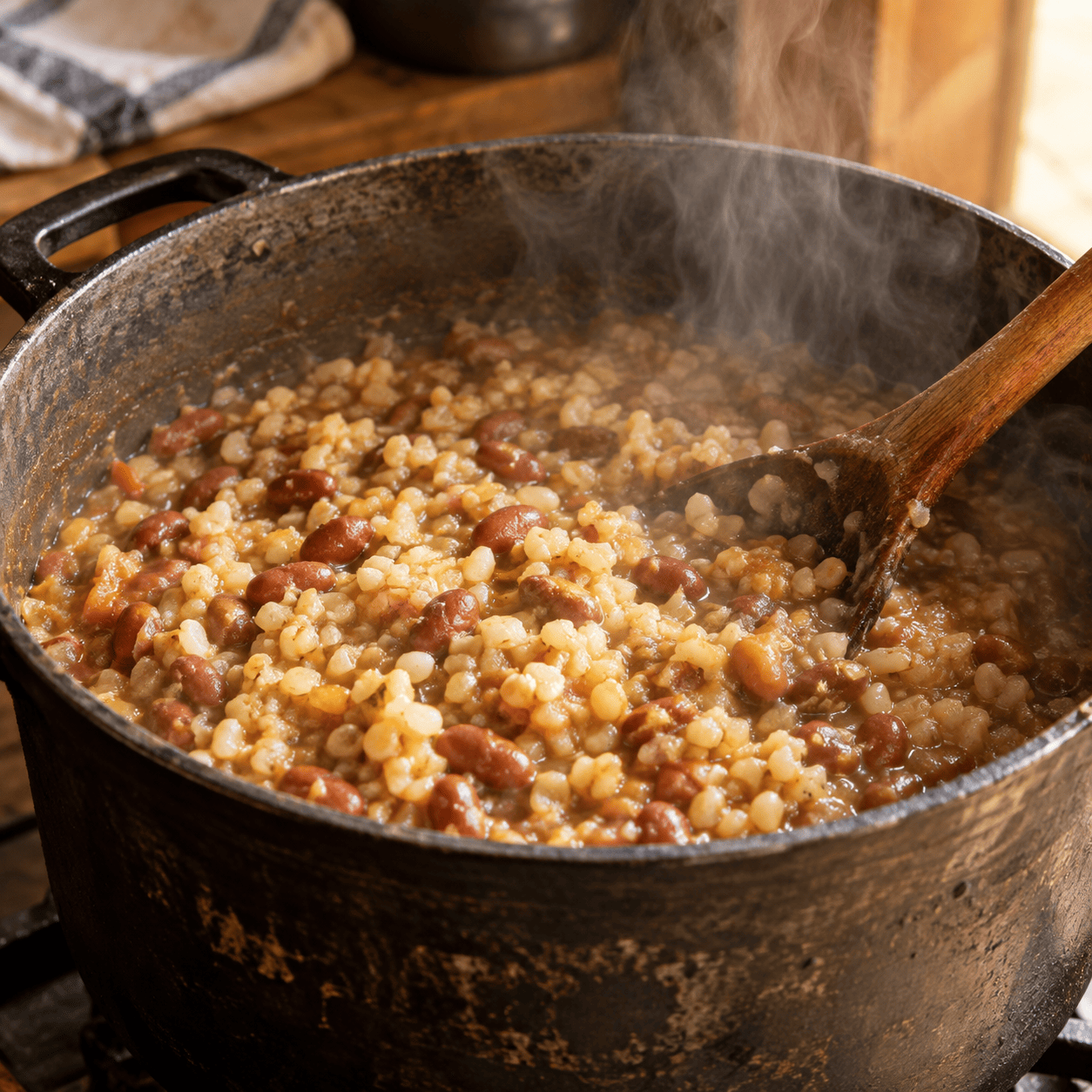 Samp and beans, cooked