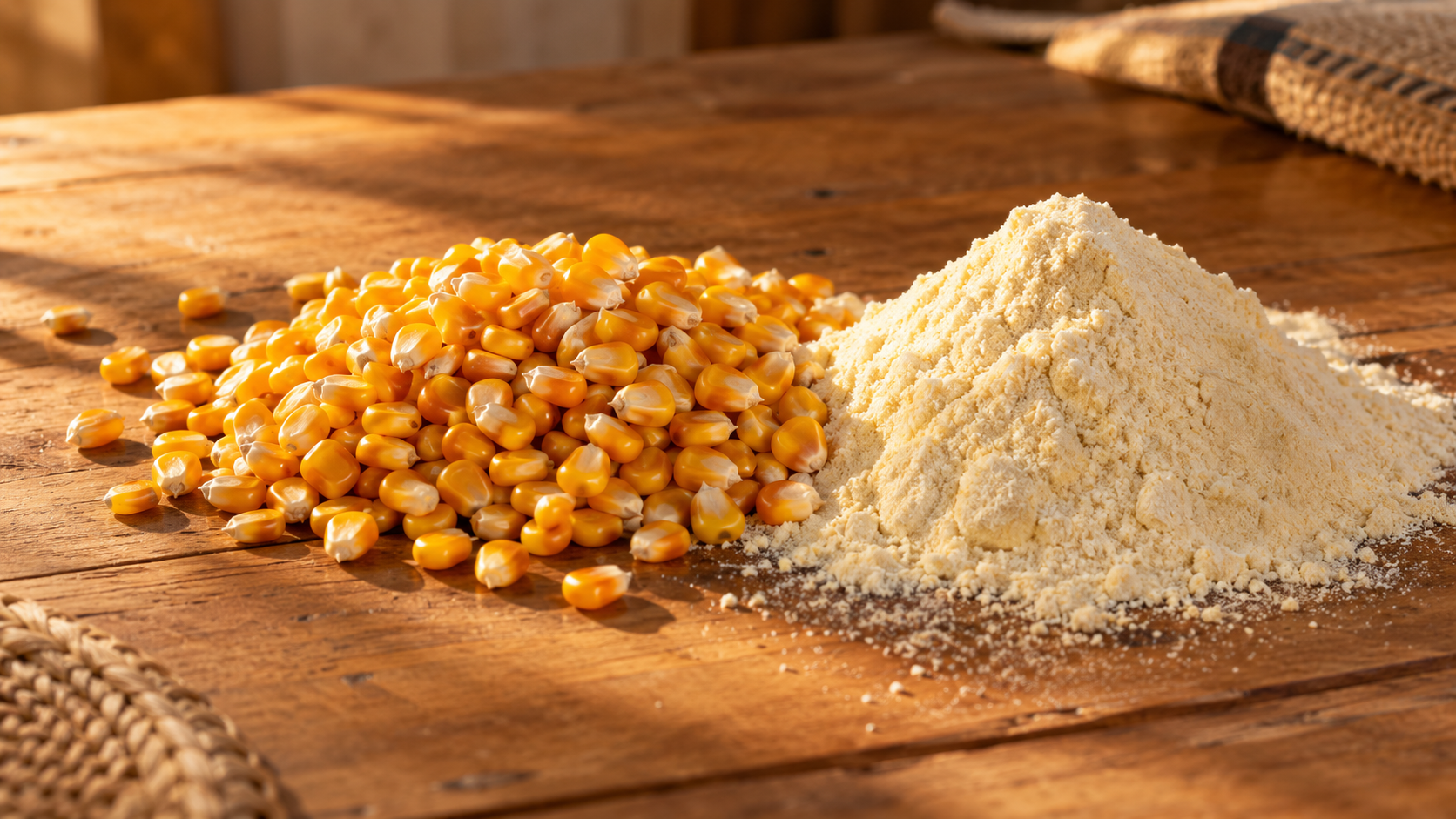 Grain being milled into maize meal, close-up